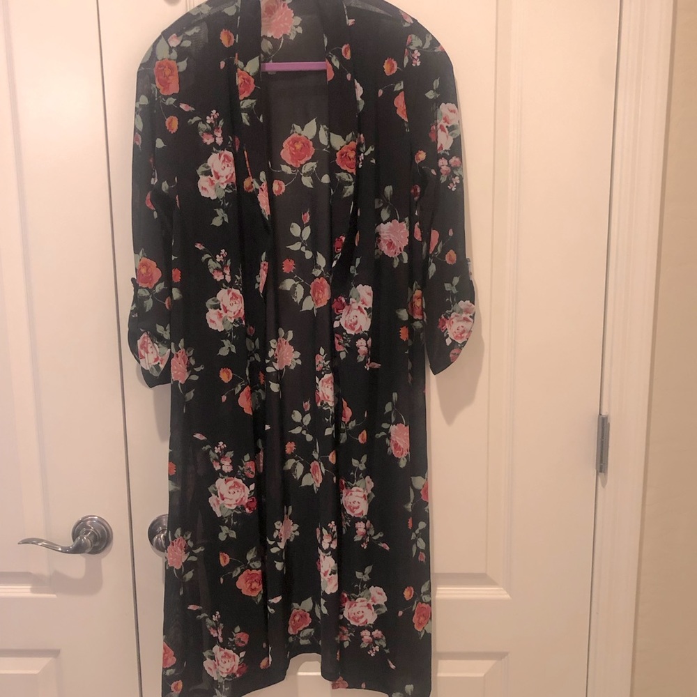 Floral Kimono Long ladies sheer kimono black/floral size M